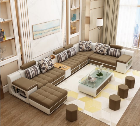 Living Room Sofa - Sofa set - Fashion Fabric Sofa - Combination Set - Cafe Hotel Furniture - Simple Leisure Sofa(Brown