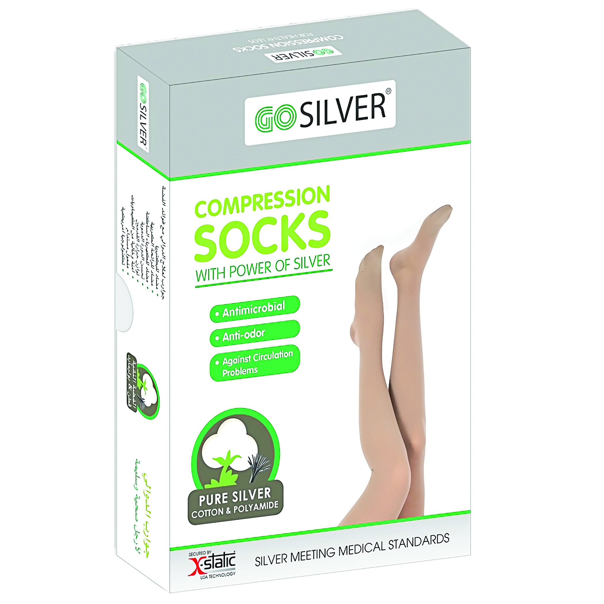 Go Silver Over Knee High, Compression Socks, Class 3 (34-46 mmHg) Open Toe Flesh Size 5