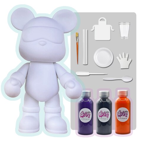 COOL BEAR COIN PIGGY BANK FIGURE (9 inch - 23 cm) ACRYLIC DRIP POUR PAINT COMPLETE KIT, Colors: Dark-Purple, Black, Orange. Acrylic Rich Pigments Fluid Flow Paint, Arts and Crafts.