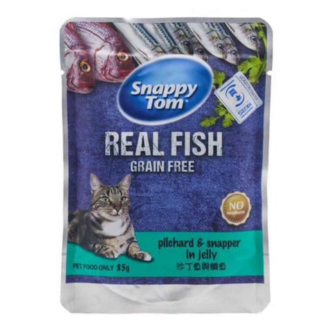 Snappy Tom Real Fish And Grain Free Pilchard And Snapper In Jelly Cat Food 85g
