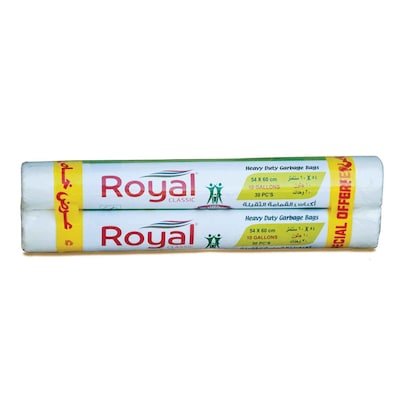Royal Classic 10 Gallon Heavy Duty Garbage Bags Roll White 30 Garbage Bags Pack of 2