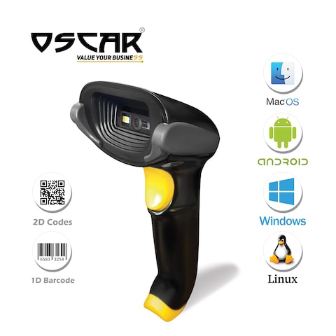 OSCAR UniBar II 1D QR 2D Barcode Scanner Reader  Automatic Area Imager  USB &amp; Virual COM  Wired With Stand  Scans QR Code from Mobile Phone  Android IOS MacOS Windows  Super Highspeed
