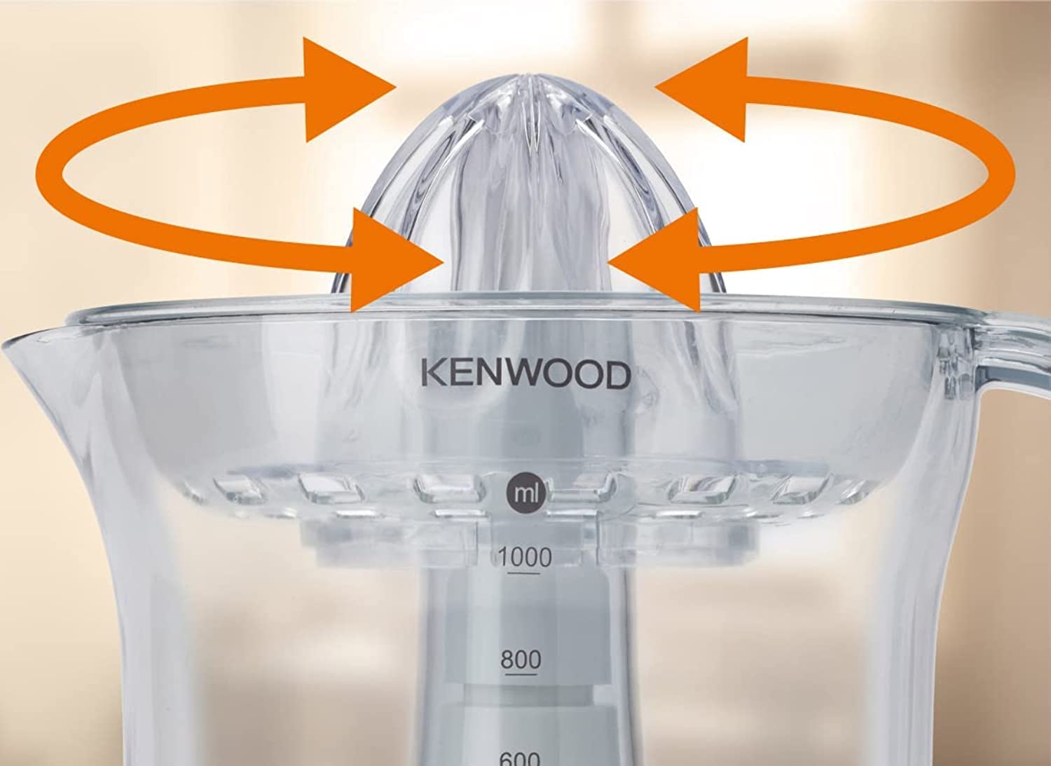 Kenwood Citrus Juicer 40W Juice Extractor With 1L Transparent Juice Jug, Dust Cover, 2 Way Rotation, Cord Storage For Home, Office, Restaurant &amp; Cafeteria JE280A, White/Clear