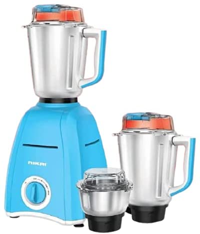 Nikai 900W Mixer Grinders With 3 Jars - NB694A- Made In India, Blue/Silver