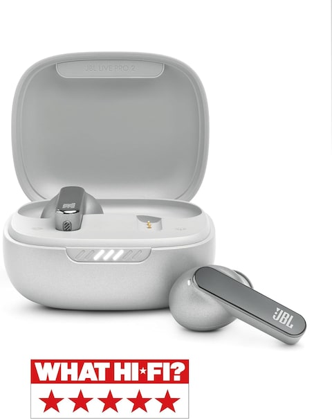 JBL Live Pro 2 True Wireless Noise Cancelling Earbuds, JBL Signature Sound, Smart Ambient, 40H Of Battery, 6 Mics, Oval Tube, Multi-Point Connection, IPX5 Water Resistant - Silver, JBLlivepro2TWSsil