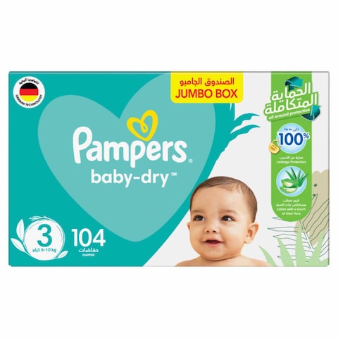 Pampers Aloe Vera Taped Diapers, Size 3, 6-10kg, Jumbo Box, 104 Diapers&nbsp;