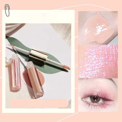 Mei Lifestyle Double Head Liquid Eyeshadow and Eye Concealer - Shiny, Glitter, Pearlescent, Long-Lasting Eye Makeup, Pink