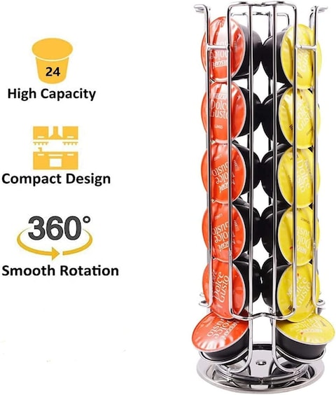 24 Capsule Coffee Pod Stand Rack Coffee Pod Holders for Nescafe Dolce Gusto (24 Pods), Silver