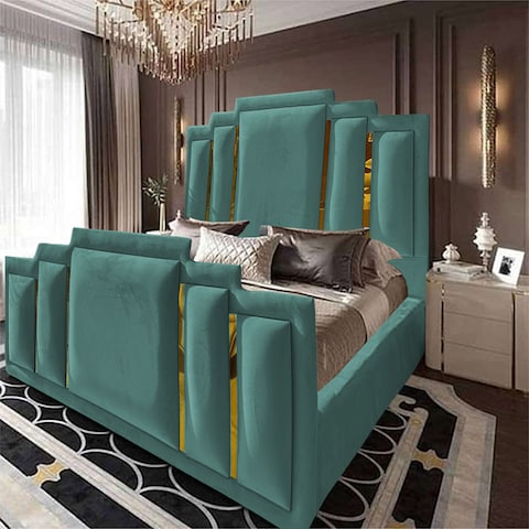إن هاوس باريس هيكل سرير منجد بالمخمل - نفر ونص - 200×160 سم - تركواز
