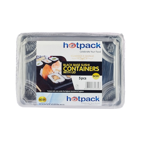 Hotpack Black Sushi Container 165x114x20mm Base with Lid, 5 Pieces