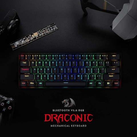 Redragon K530 Draconic 60% Compact RGB Wireless Mechanical Keyboard, 61 Keys TKL Designed 5.0 Bluetooth Gaming Keyboard With Brown Switches And 16.8 Million RGB Lighting For PC, Laptop, Cell Phone
