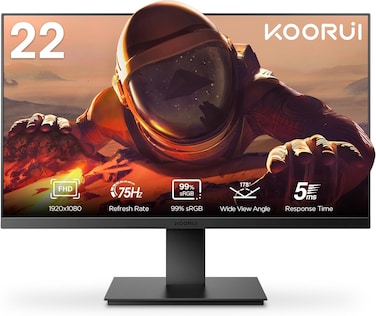 KOORUI 22N1 22&quot; FHD Business VA Monitor, Ultra Thin Bezel Display, 75Hz Refresh Rate, 5ms Response Time, 99% sRGB Color Gamut, Eye Care, Ergonomic Tilt, VESA Mounting, HDMI VGA Ports, Black