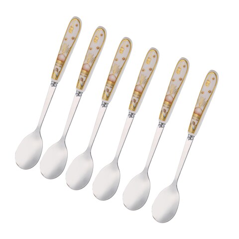 Lihan 6Pcs Ramadan Designed Dessert Spoons (S), Gold Plasted Design Plating Stainless Steel 15X2X15Cm Spoons For Cake Spoon, Dessert Spoons, Easy To Clean, Dishwasher Safe
