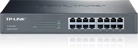 TP-Link 16-Port Gigabit Ethernet Unmanaged Switch, Plug and Play, Metal, Desktop/Rackmount, Fanless, Limited Lifetime - TL-SG1016D