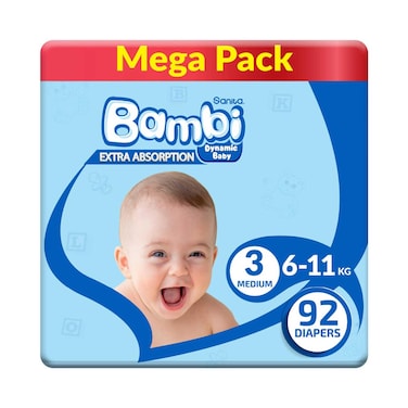 Sanita Bambi Diaper Medium Size 3 6-11kg 92 Count