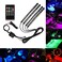 12V RGB LED Strip Light Atmosphere Decoration Lamp Car Interior Light with Remote Control, Black