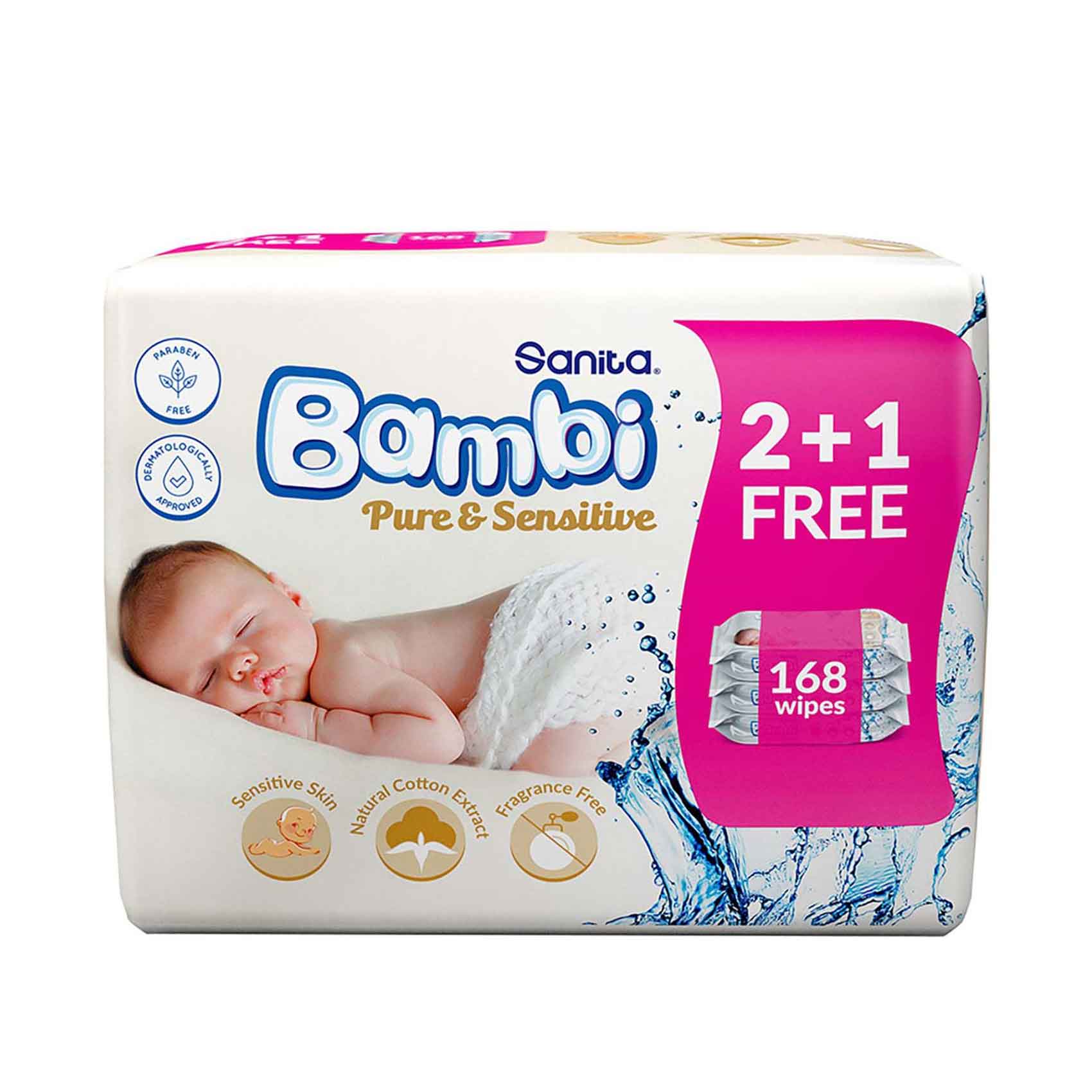 Sanita Bambi Wet Wipes Pure & Sensitive 168 Pieces