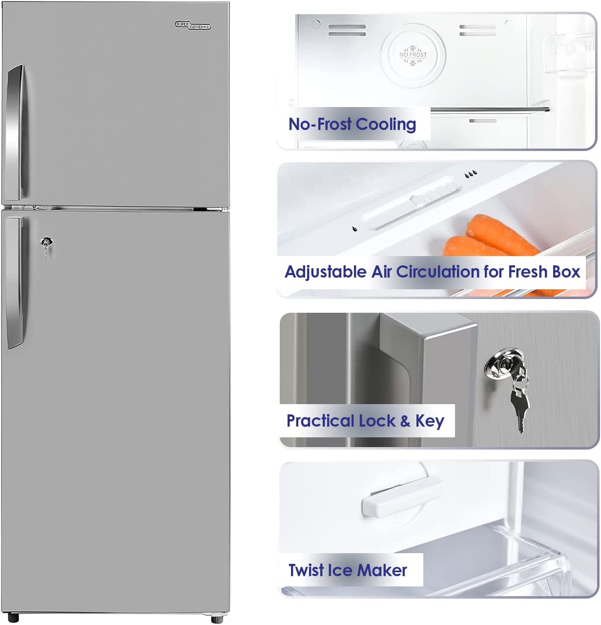 Super General 333L Net Capacity Double Door Refrigerator, Inox, SGR410I