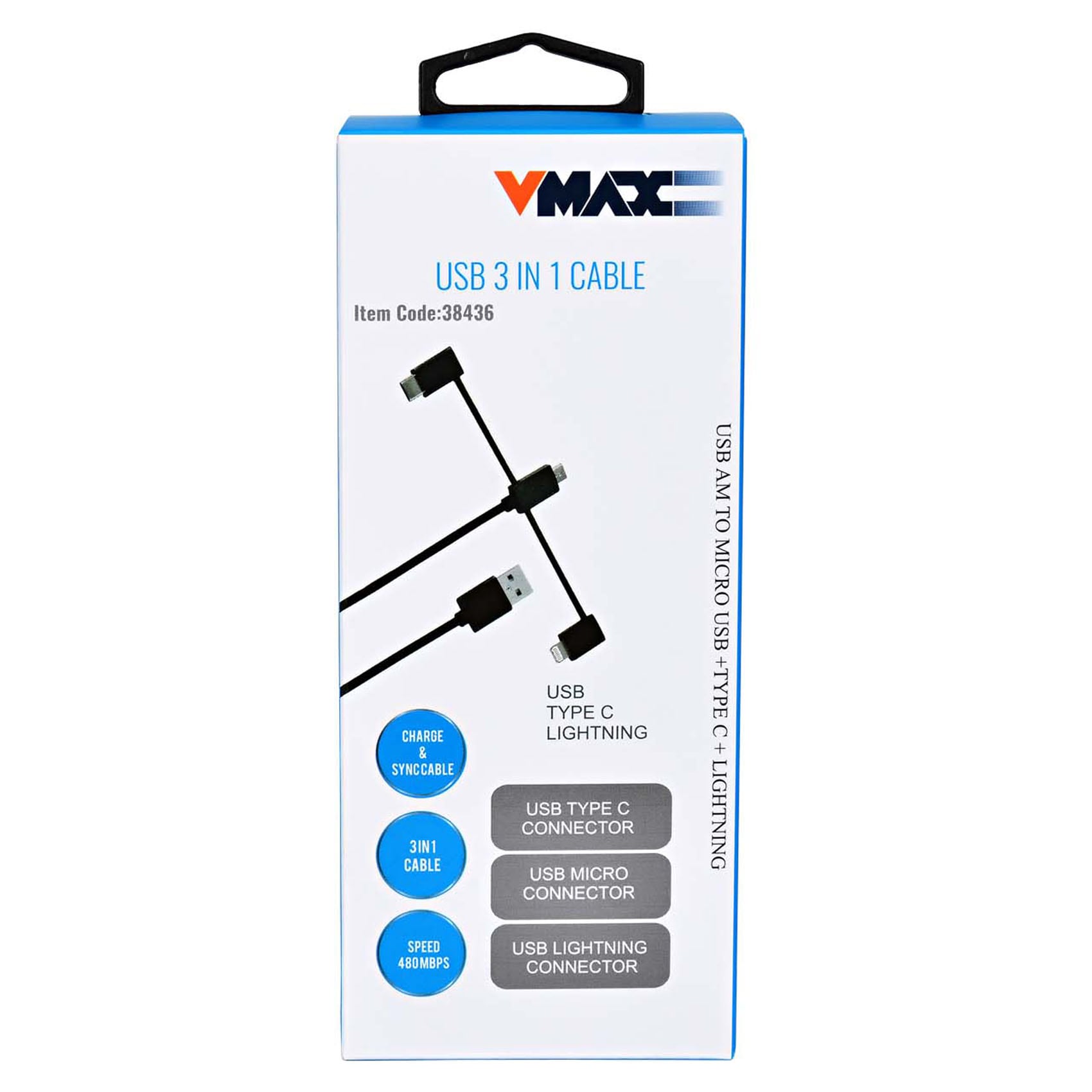 Buy Vmax USB 3-In-1 Charging And Data Sync Cable 38436 Black Online ...