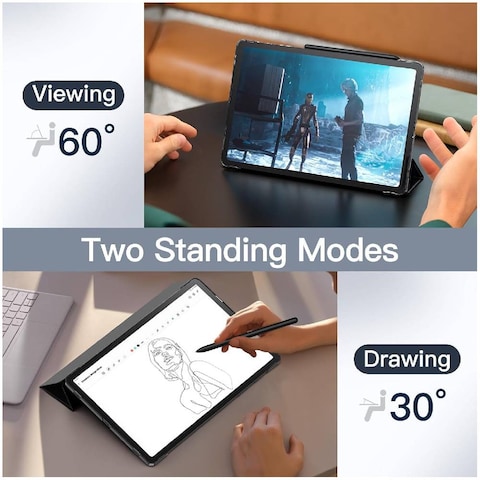 For Samsung Galaxy Tab S9 Plus 12.4-Inch, Translucent Back Tri-Fold Stand Protective Tablet Case Cover, Support S Pen Charging Auto Wake/Sleep Black