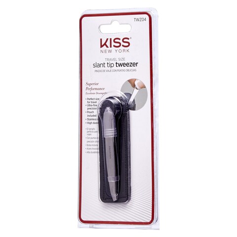 Kiss Travel Size Slant Tip Tweezer With Pouch White