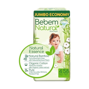 Bebem Natural Maxi Baby Diapers - 58 Pieces