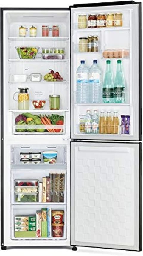 Hitachi 410L Gross Bottom Mount Double Door Refrigerator, 2 Doors No Frost Fridge Freezer, Inverter Control With Dual Fan Cooling, LED Hybrid Freezing, Bottle &amp; Wine Shelf, Glass Silver, RBG410PUK6GS