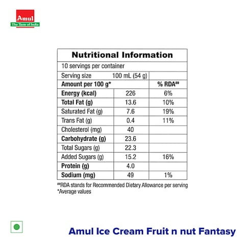 Amul Fruit N Nut Fantasy Ice Cream 1L