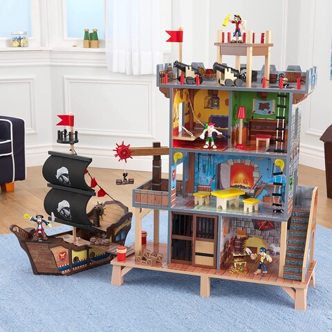Kidkraft Pirate&#39;s Cove Wooden Ship Play Set With Lights And Sounds, Pirates And 17-Piece Accessories, Gift For Ages 3+