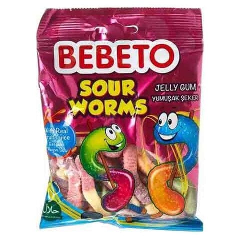 BEETO SOUR WORMS JELLY GUM WITH FRUIT JUICE FLAVORS 80G