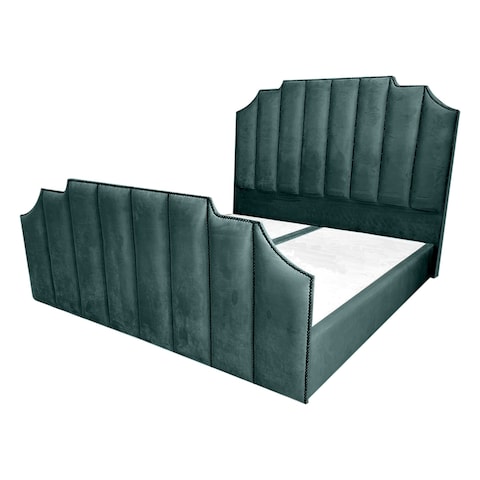 إن هاوس تاج هيكل سرير منجد بالمخمل - نفر ونص - 200×150 سم - تركواز