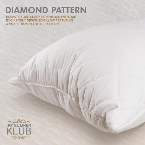 Hotel Linen Klub Pack of 2 Quilted Pillow Queen (50 x75cm) - Outer Cover: 144TC Cotton Blend Fabric, Filling:650grams Soft Fiber, Diamond Quilt Pattern