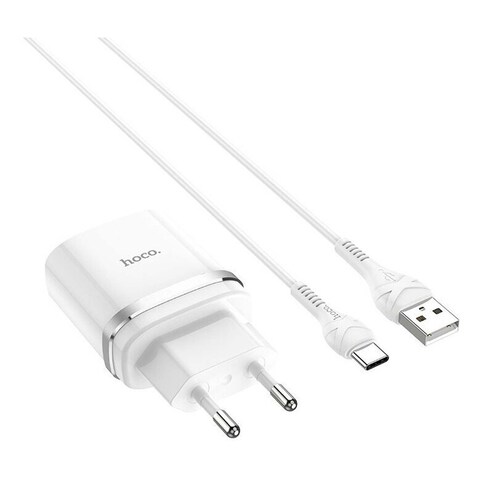 Hoco C12Q Wall Charger with Type-C Cable - White