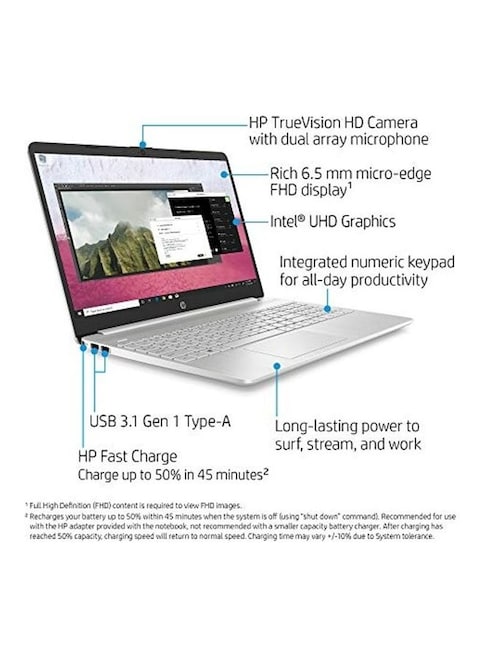 HP 15-DY1036NR Laptop With 15.6-Inch Display, Core i5 Processor, 8GB RAM, 256GB SSD, Intel UHD Graphics, Natural Silver