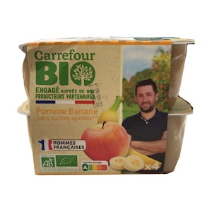 Carrefour Bio Organic Apple Banana Sauce No Added Sugar 100g X4