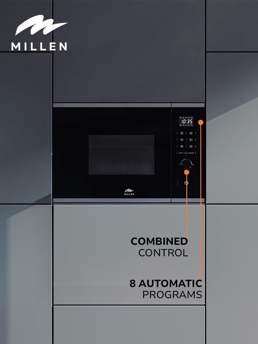 MILLEN Microwave Oven, 20L, 3 Y Warranty, Glass Finish, Touchscreen &amp; Knob Controls, 800W Microwave Power, 1000W Grill Power, 8 Automatic Programs, MBW 381 IX