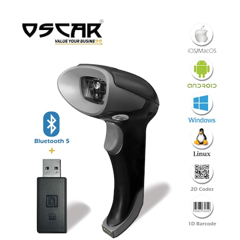 OSCAR UniBar II BT 3 In 1 Wireless Bluetooth 5.0 Wired  20000 Memory  Android IOS MacOS Windows  2D 1D QRCode Barcode Scanner  Scans QR Code From Mobile Phone  USB Dongle Bluetooth Wired