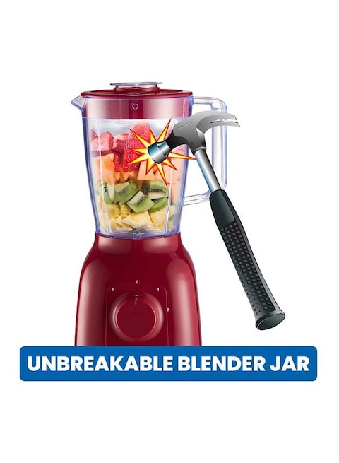 Sonashi 2 In 1 Countertop Blender With Unbreakable Jar &amp; Grinder 1.25 L 350 W SB-144N Red