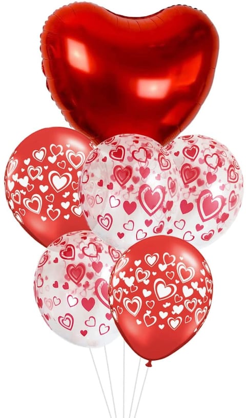 Party Time 6pcs Valentines Day Balloon Set of Heart Foil Balloon, Foil &amp; Heart Print Latex Balloons For Anniversary D&eacute;cor, Proposal D&eacute;cor, Wedding D&eacute;cor, Valentines Day Decorations