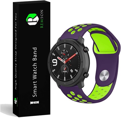 Remson Amazfit Gtr 47mm Silicone Sports Waterproof Watchband 22mm Purple Green Rm 0986