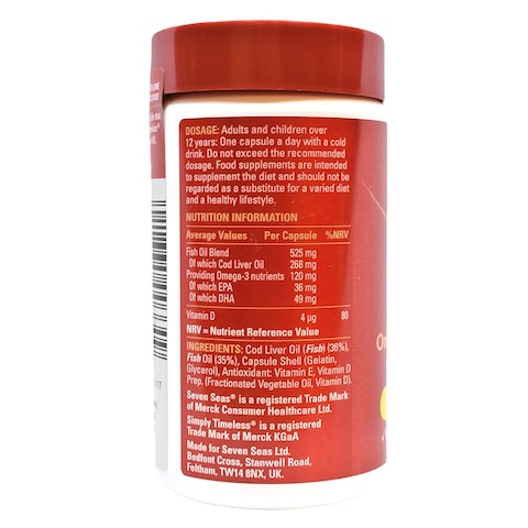 Seven Seas Omega-3 Fish Oil Plus Cod Liver Oil 120 Capsules