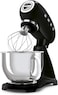 Smeg SMF03BLUK Stand Mixer, 50's Retro Style with 4.8L Stainless Steel Bowl, Safety Lock when Mixing, 800W, 10 Variable Speeds, Includes Wire Whisk, Flat Beater, Dough Hook &amp; Flex Edge Beater, Black