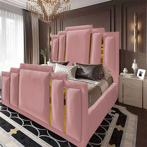 إن هاوس باريس هيكل سرير منجد بالمخمل - نفر - 200×120 سم - زهري فاتح
