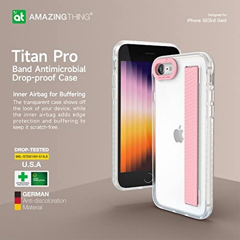 Amazing Thing Titan Pro designed for iPhone SE 3 (2022) case cover with Band - Pink