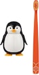 Flipper Hygienic Kids Toothbrush Holder With Suction Cups, One Touch Open &amp; Close, includes Soft Bristle Toothbrush, Made In Malaysia, Fun Animal Penguin, 3Y+