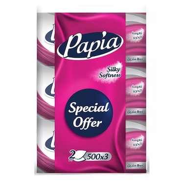 Papia Facial Tissues - 2 Ply - 500 Tissue - 3 Pieces