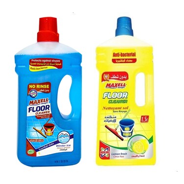 ماكسيل منظف الارضيات برائحة الليمون- 1.5 لتر + ماكسيل وينتر آيس منظف الأرضيات - 1 لتر