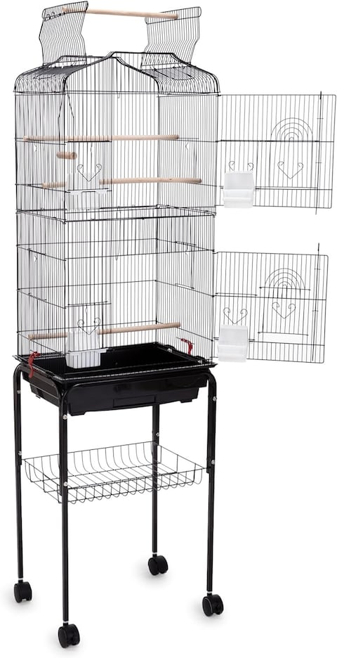 Egardenkart&reg; Open Play Top Bird cage with Rolling Stand for Cockatiel Sun Conure Parakeet (Black)