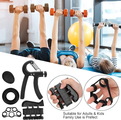 ULTIMAX Hand Grip Strengthener Set 6 PCS Strengthener Kit with Storage Pouch Hand Finger Exerciser Adjustable Hand Gripper 5 Finger Stretcher Hand Therapy Ball Grip Exercise Ring-Blue