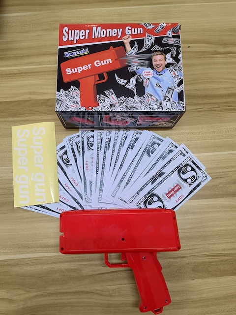 Make It Rain Money Gun Paper Playing Spary Money Toy Gun, Prop Money Gun With 100 Pcs Play Money Cash Gun Party Supplies